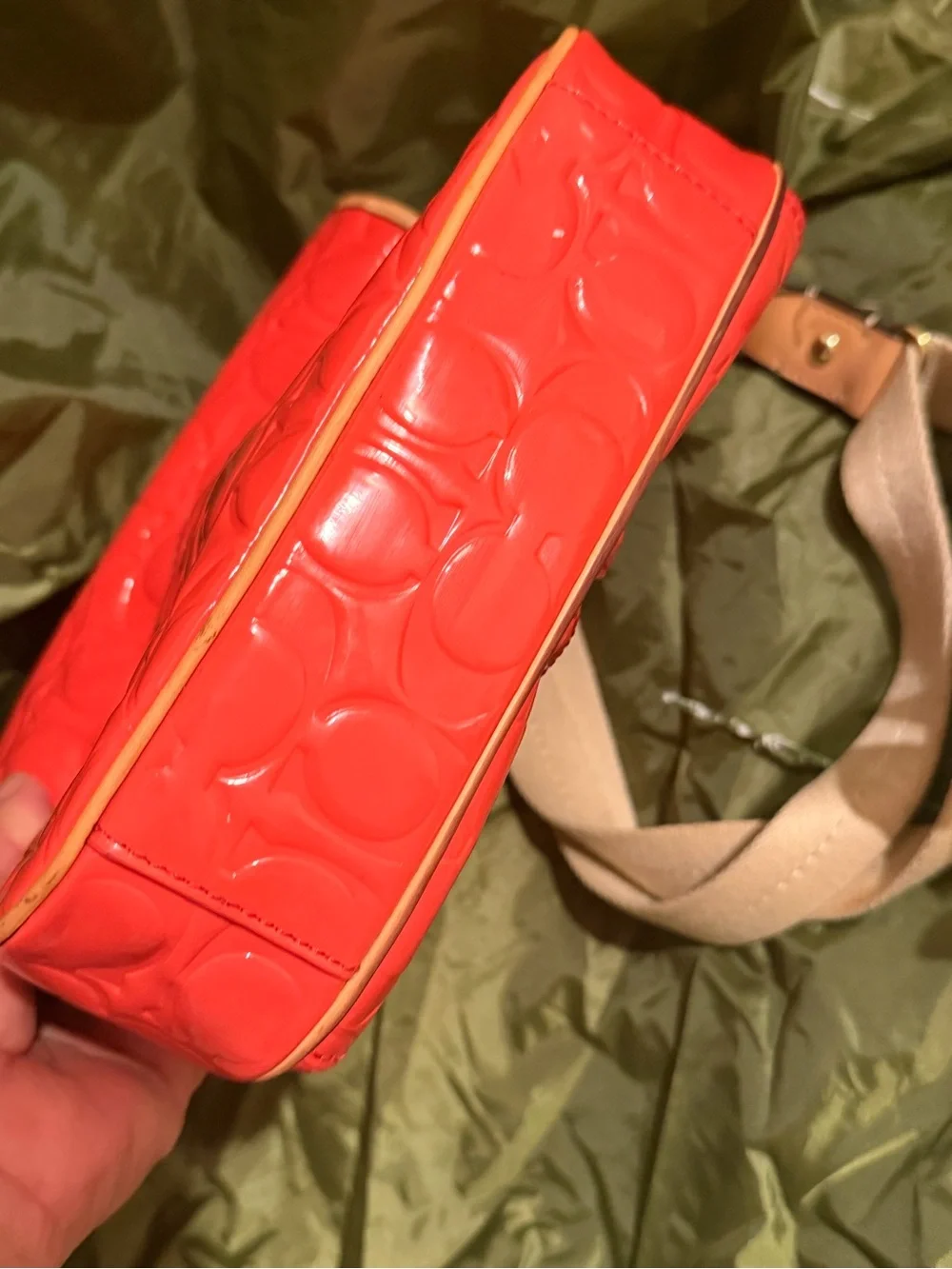Coach Red Patent Signature Crossbody with Leather Trim
